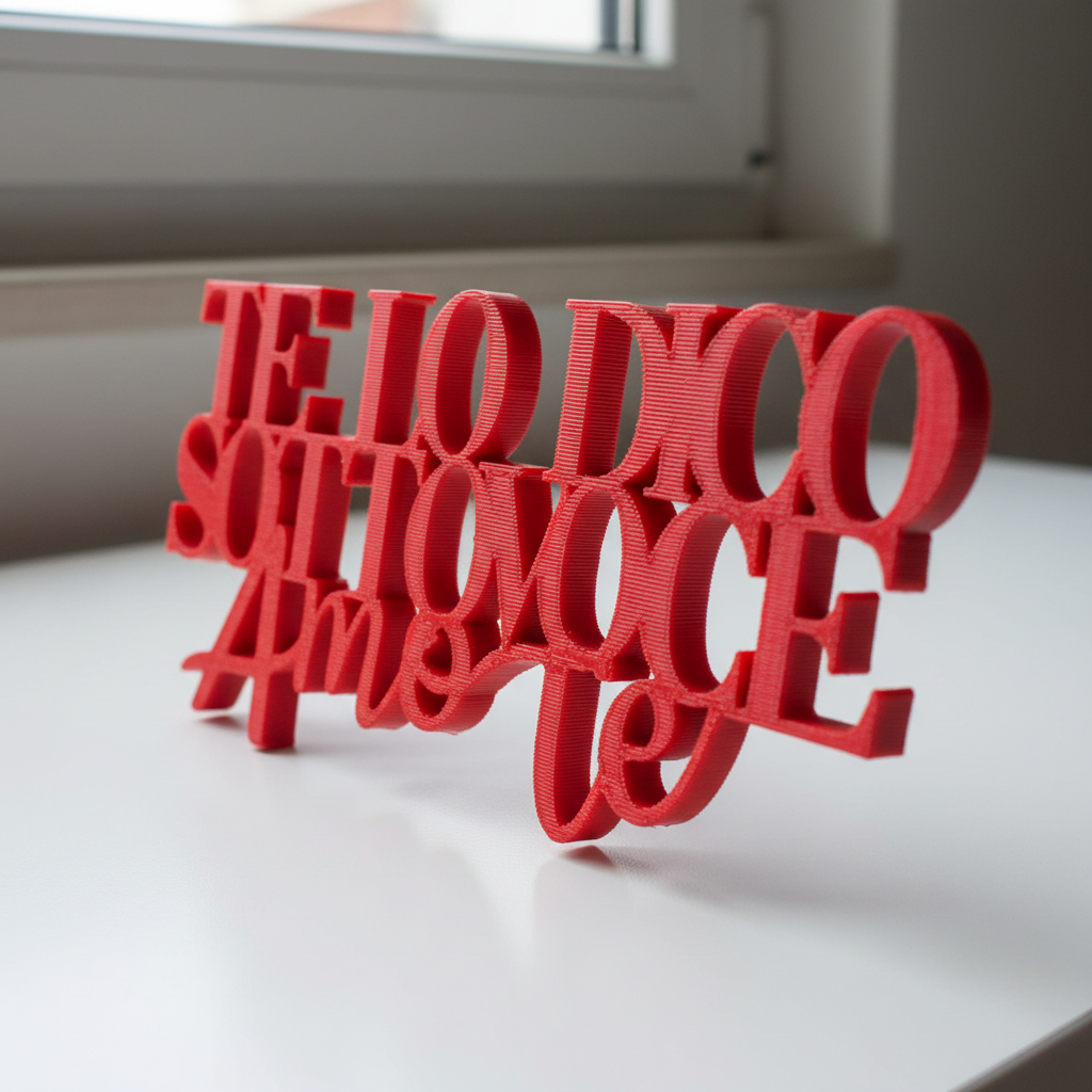 Scritta Vasco Rossi "Te lo dico sotto voce amo te" – Soprammobile 3D in PLA