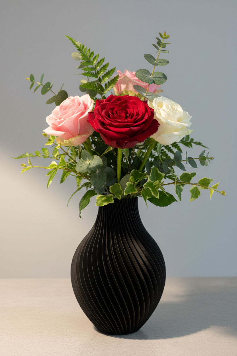 3D Spiral Vase with a Modern Design - Handcrafted in Black or White PLA