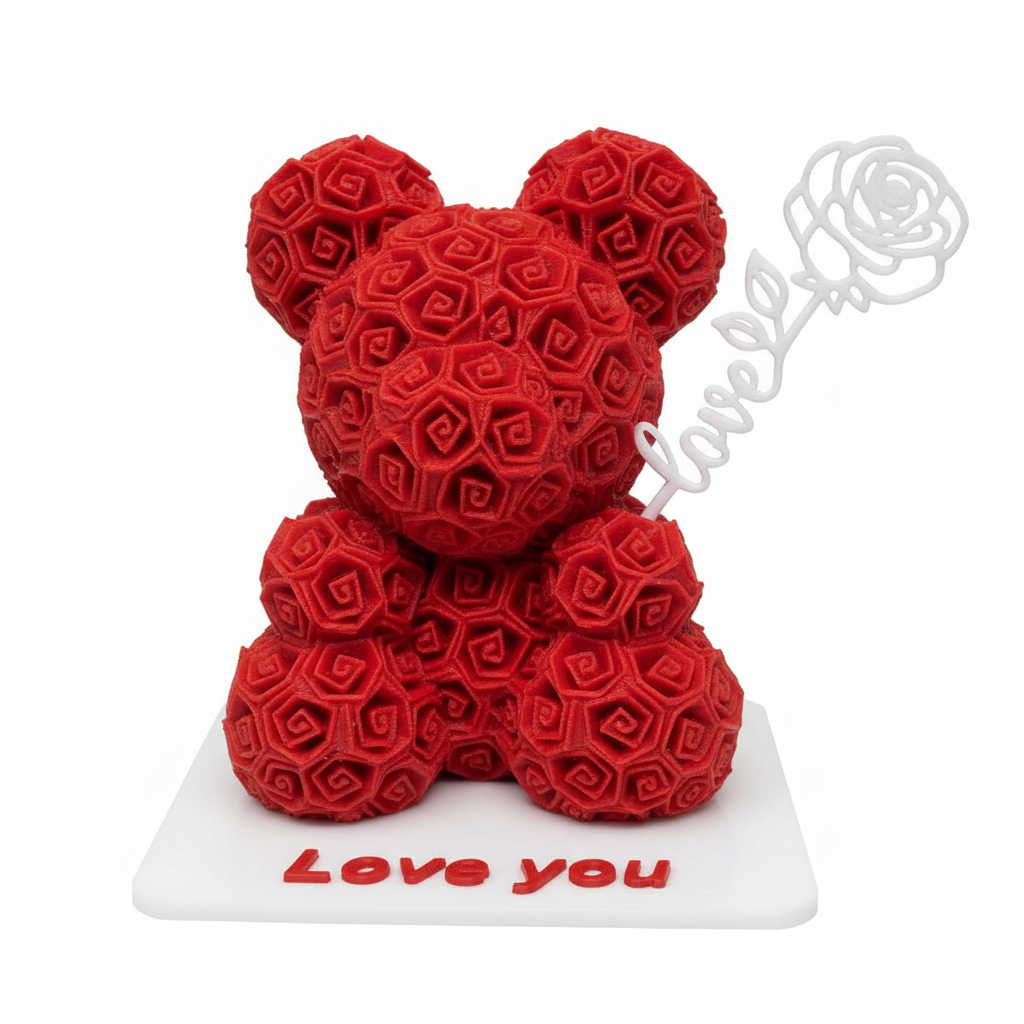 Orsetto di Rose 3D "Love You" – Soprammobile Romantico Stampato in PLA