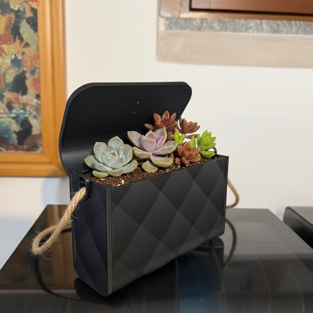 Vaso Porta piante a Forma di Borsa Trapuntata 3D - Con Corda per Appendere