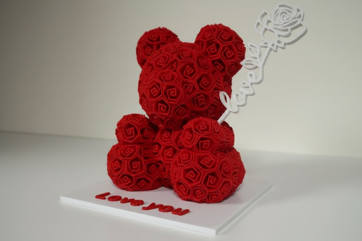 Orsetto di Rose 3D "Love You" – Soprammobile Romantico Stampato in PLA