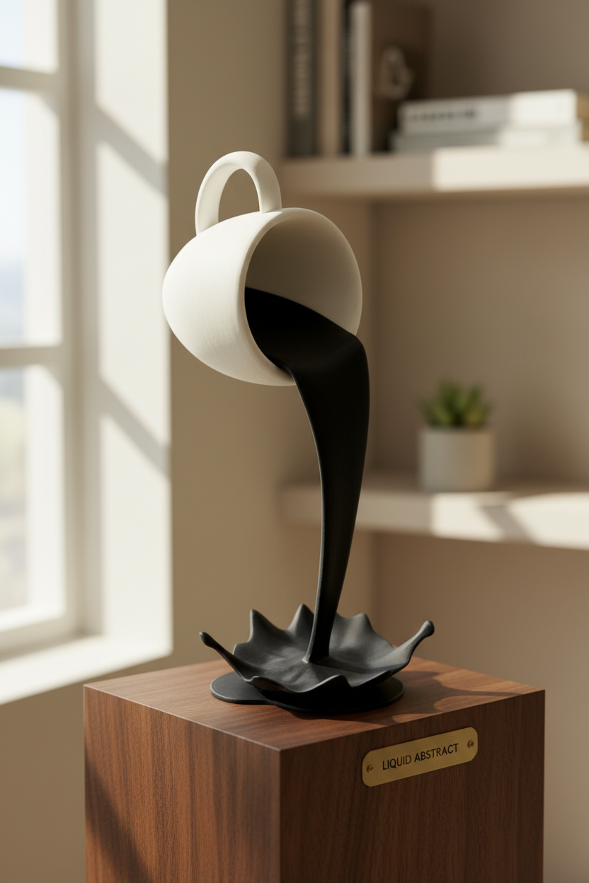 Sculpture décorative « Tasse suspendue » - Ornement au design moderne imprimé en 3D