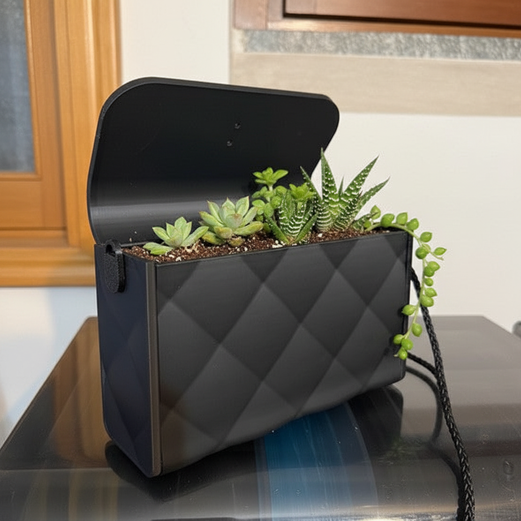 Vaso Porta piante a Forma di Borsa Trapuntata 3D - Con Corda per Appendere