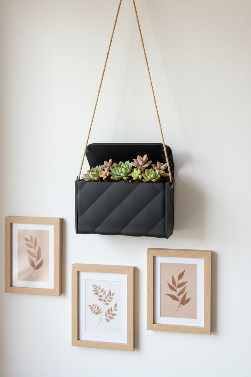 Vaso Porta piante a Forma di Borsa Trapuntata 3D - Con Corda per Appendere