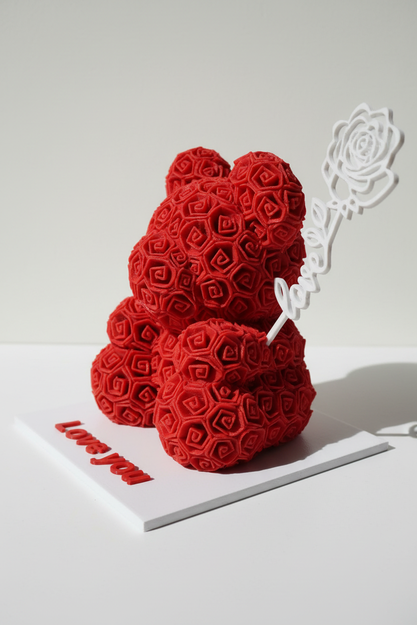 Orsetto di Rose 3D "Love You" – Soprammobile Romantico Stampato in PLA