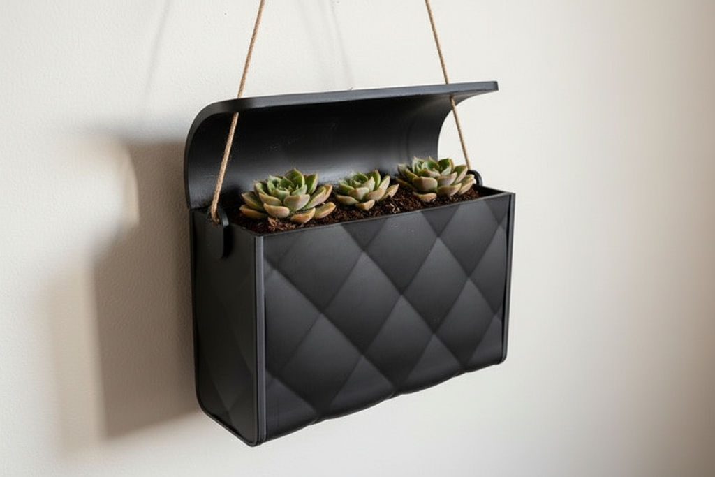 Vaso Porta piante a Forma di Borsa Trapuntata 3D - Con Corda per Appendere