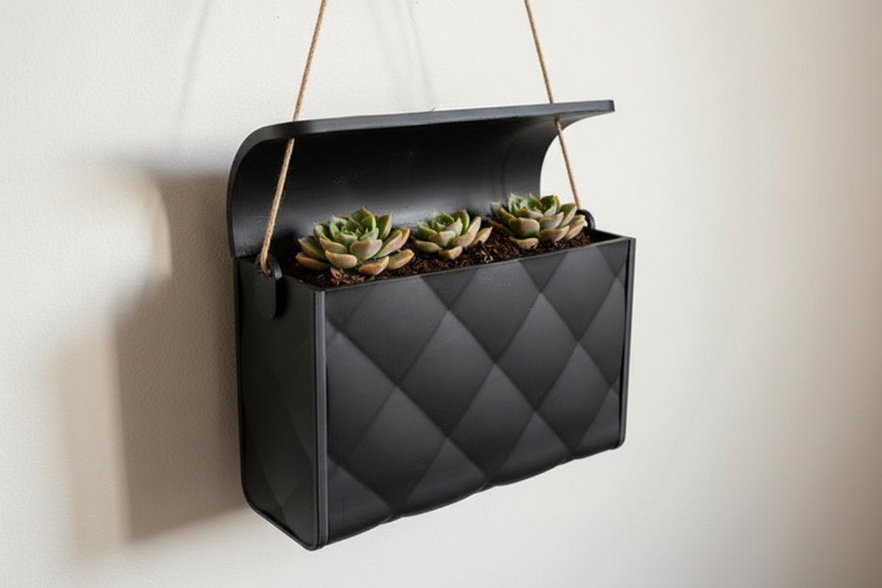 Vaso Porta piante a Forma di Borsa Trapuntata 3D - Con Corda per Appendere