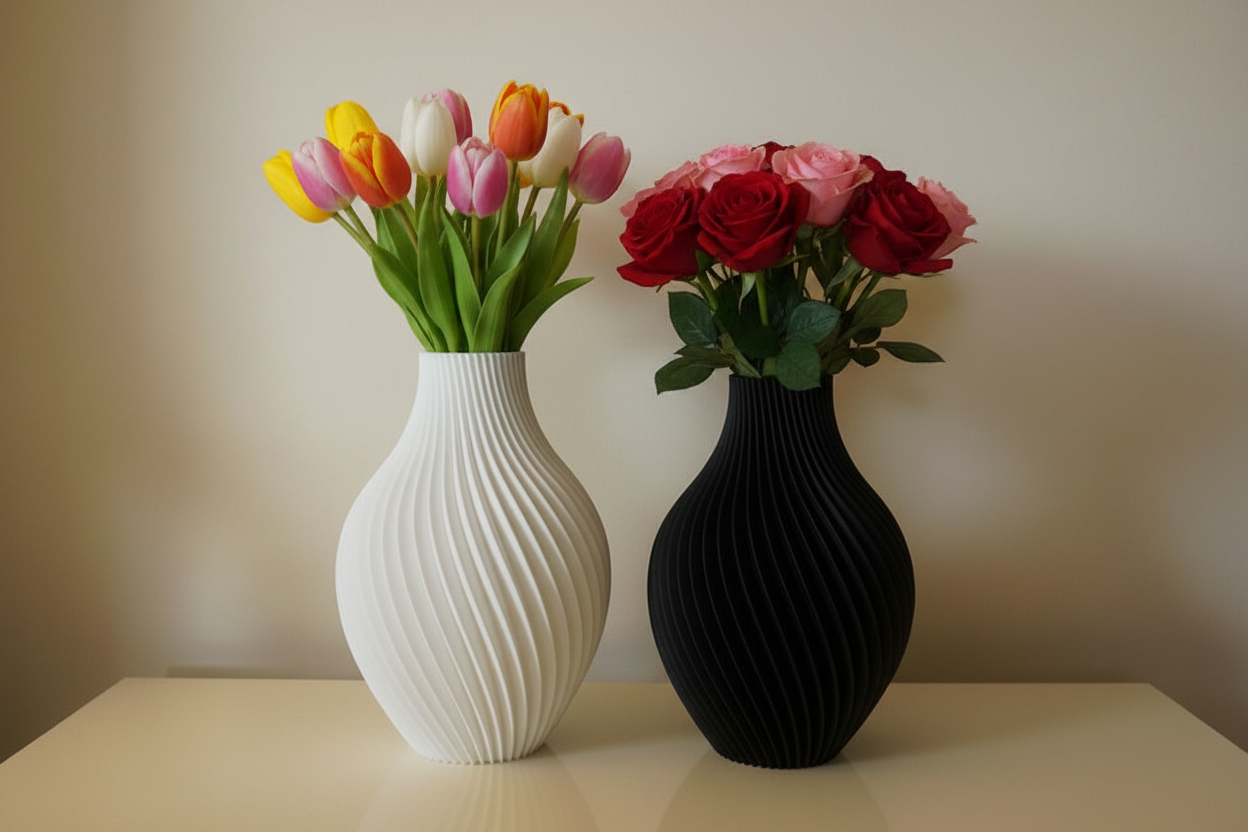 Vaso Spirale 3D Design Moderno - Stampa Artigianale in PLA Bianco o Nero