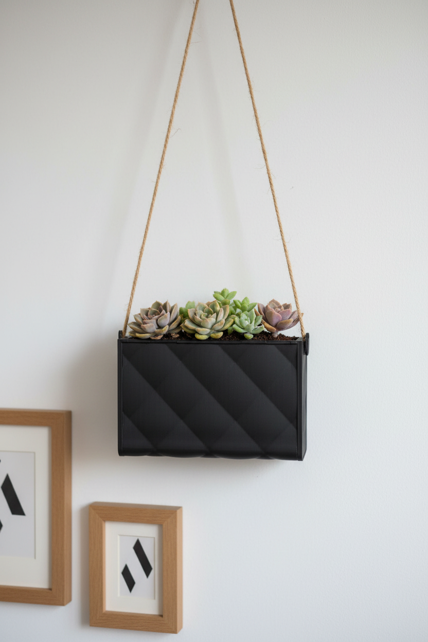 Vaso Porta piante a Forma di Borsa Trapuntata 3D - Con Corda per Appendere