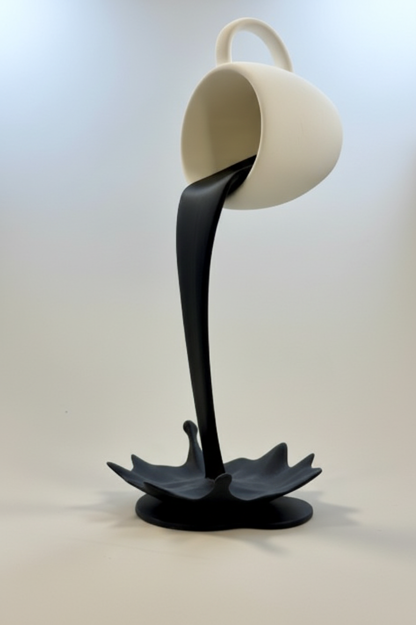 Sculpture décorative « Tasse suspendue » - Ornement au design moderne imprimé en 3D