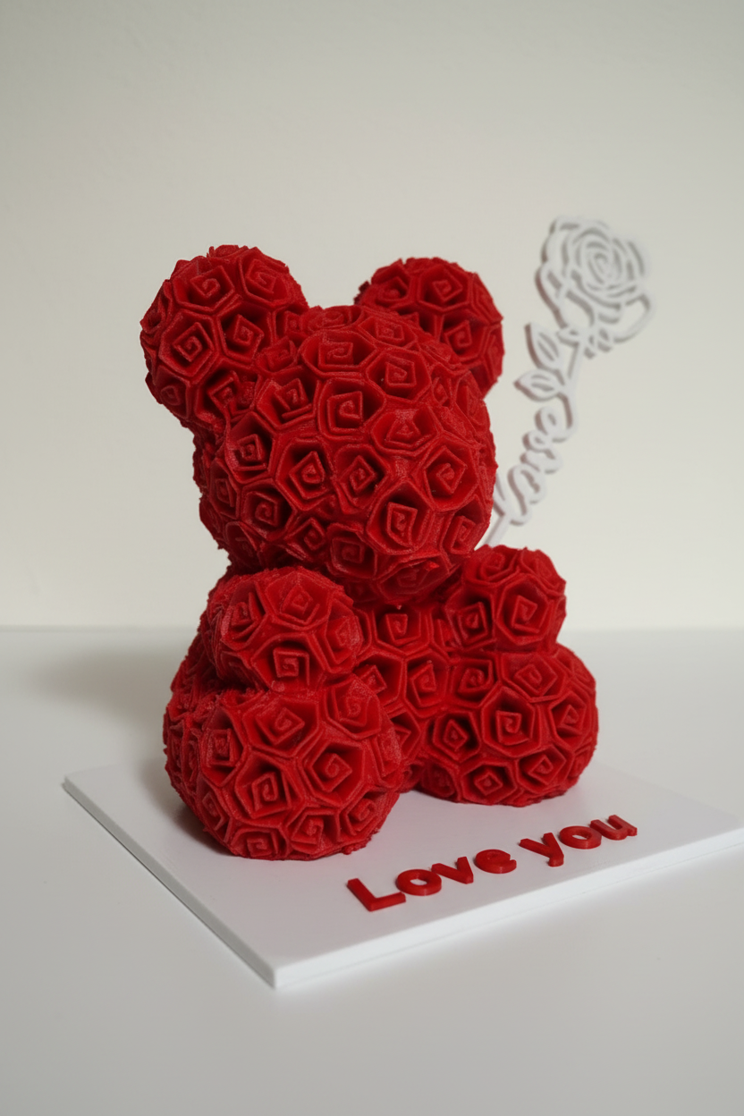 Ours en rose 3D « Je t'aime » – Ornement romantique imprimé en PLA