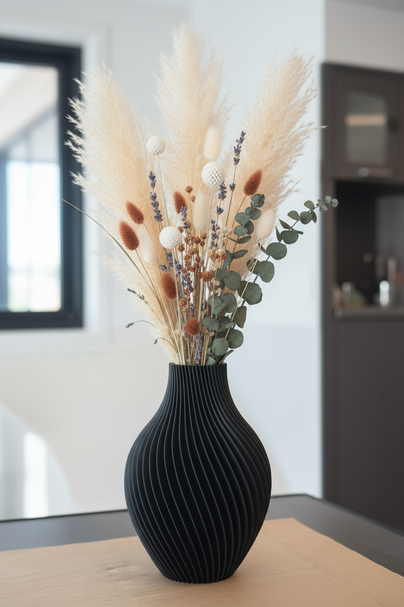 Vaso Spirale 3D Design Moderno - Stampa Artigianale in PLA Bianco o Nero