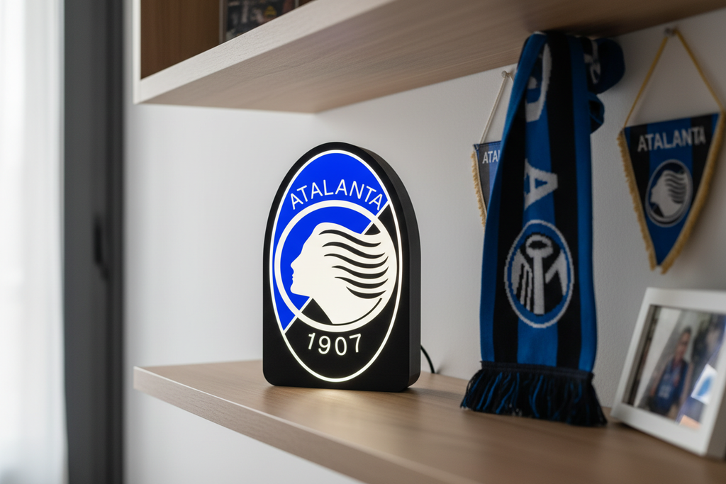 Lampada Atalanta 3D - Il Cuore Nerazzurro che Illumina la Passione