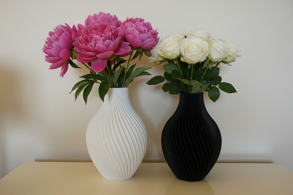 3D Spiral Vase with a Modern Design - Handcrafted in Black or White PLA