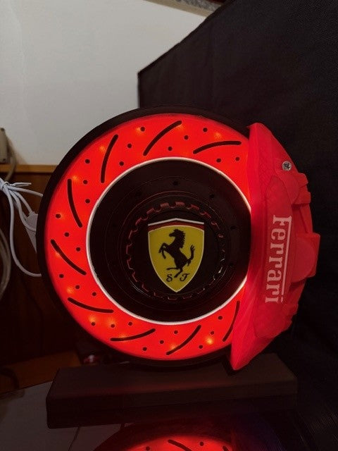 Lampada Pinza e Disco Freno Ferrari 3D - Sistema Frenante Illuminato Artigianale