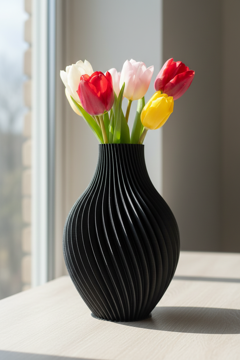 3D Spiral Vase with a Modern Design - Handcrafted in Black or White PLA