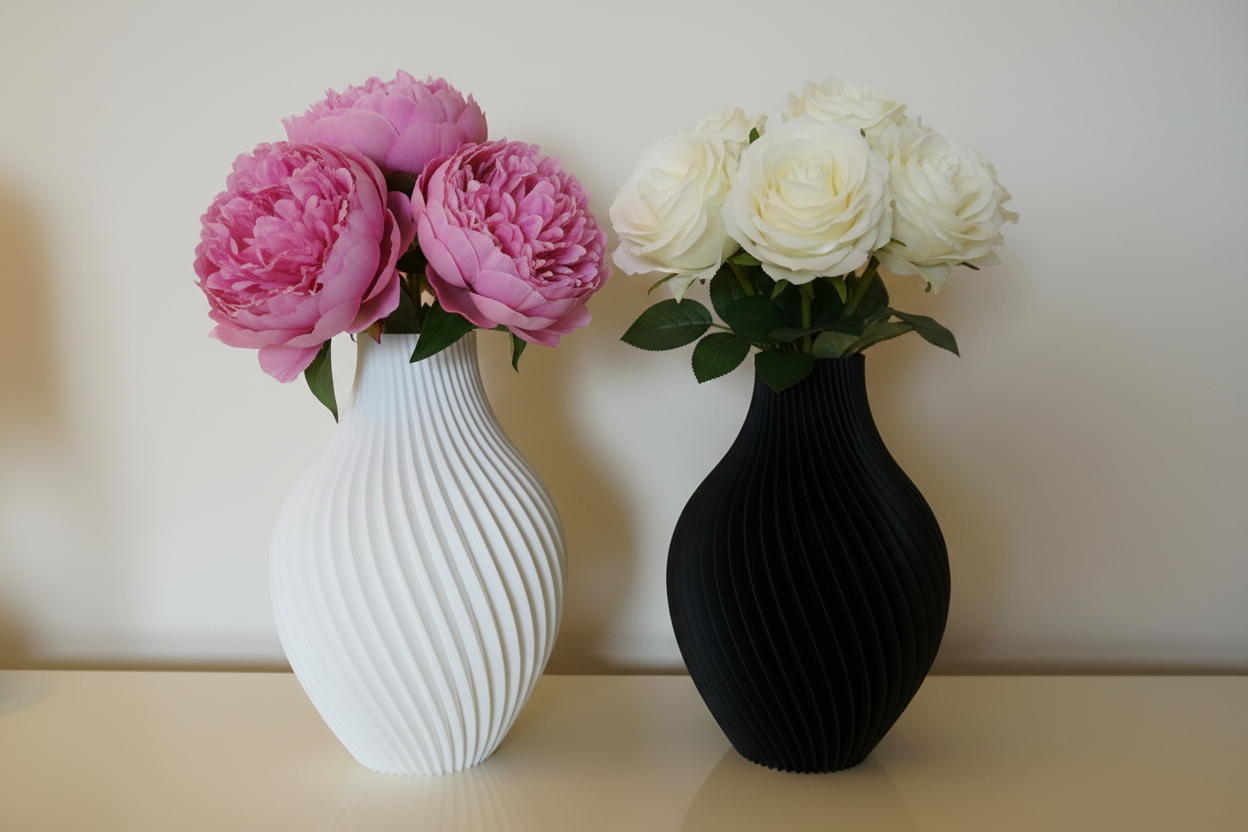 3D Spiral Vase with a Modern Design - Handcrafted in Black or White PLA