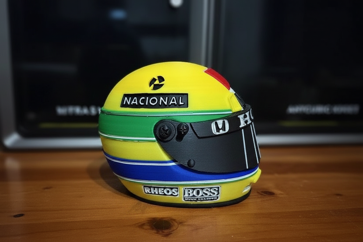 Replica Casco Ayrton Senna - Stampa 3D a Colori Formato Medio