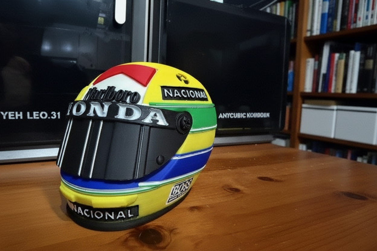 Replica Casco Ayrton Senna - Stampa 3D a Colori Formato Medio