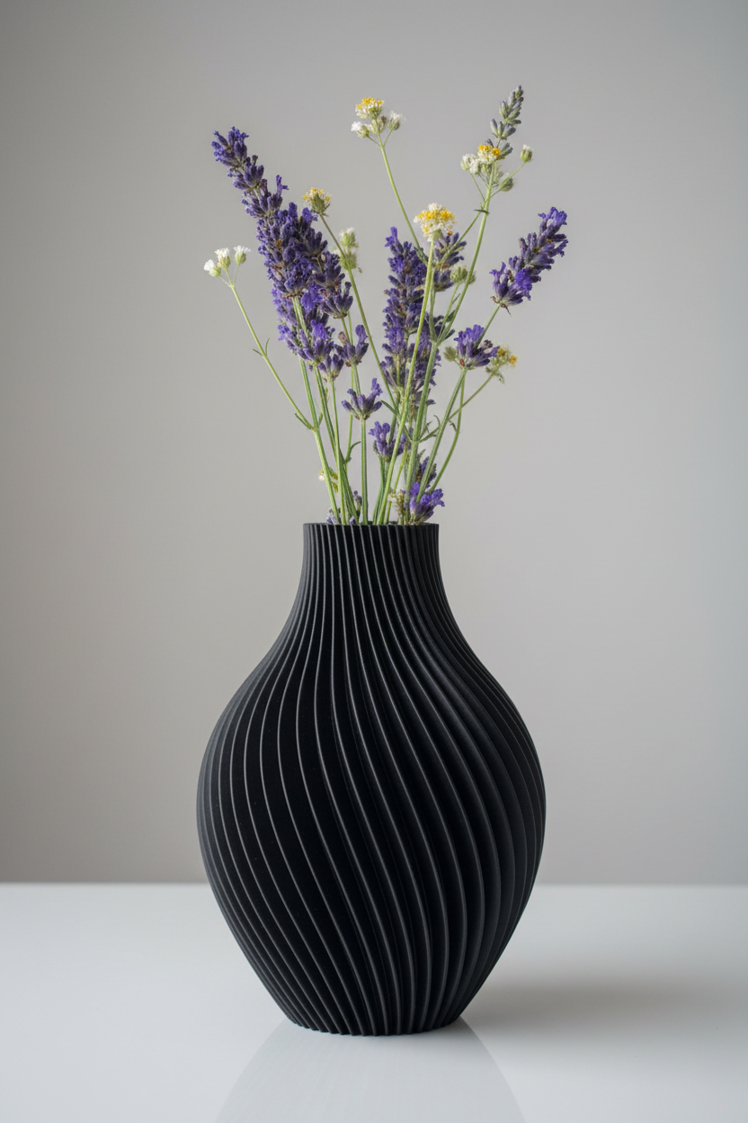 3D Spiral Vase with a Modern Design - Handcrafted in Black or White PLA